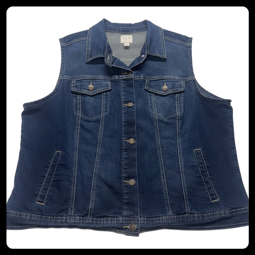 Westport 1962 Denim Vest Womens 2X Blue Button Up Stretch Casual Jacket
